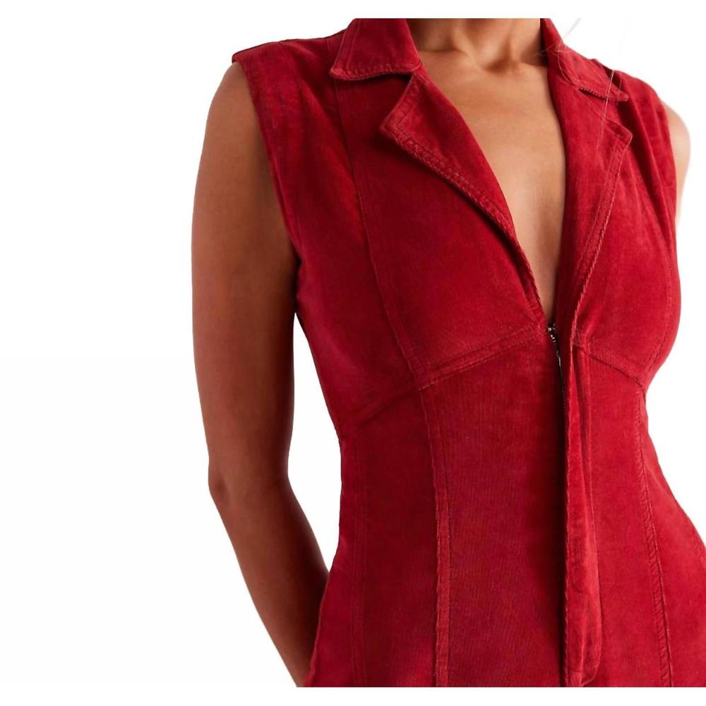 NEW FREE PEOPLE crvy ring the alarm corduroy jumpsuit in haute red - Picture 2 of 2